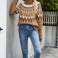 Colorful Trend Chevron Turtleneck Ribbed Trim Sweater