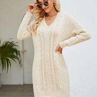 Cable-Knit V-Neck Mini Sweater Dress