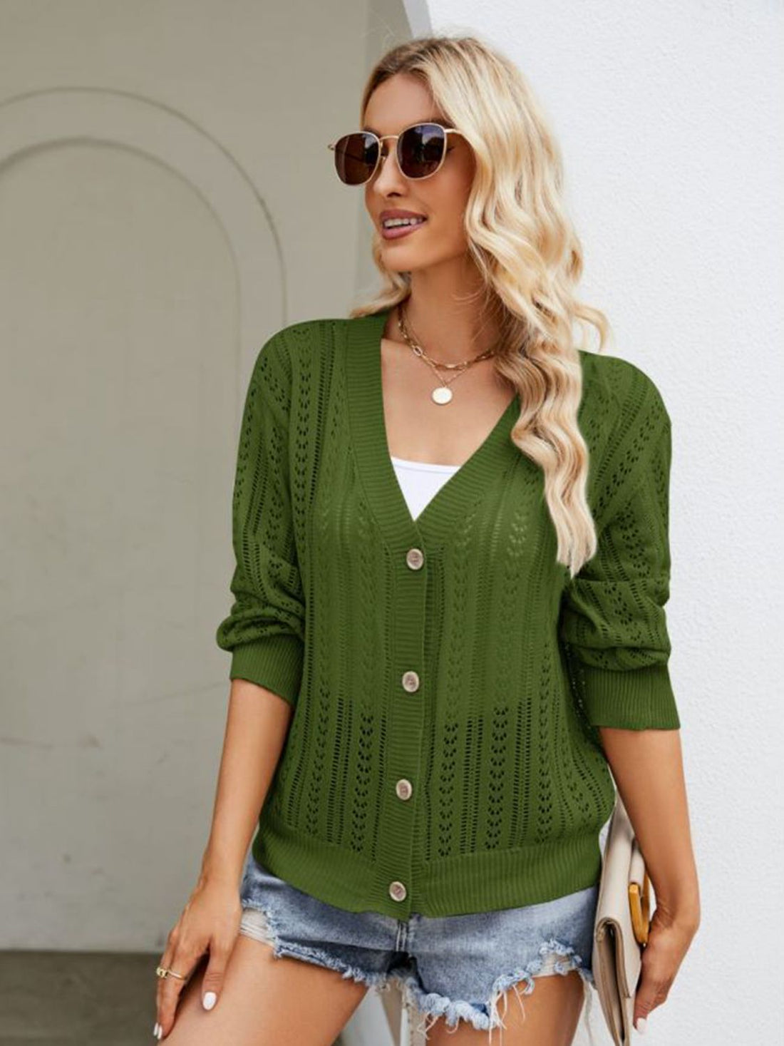 Easy Breezy Button Down Ribbed Trim Cardigan