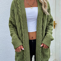 Cable-Knit Open Front Cardigan with Front Pockets