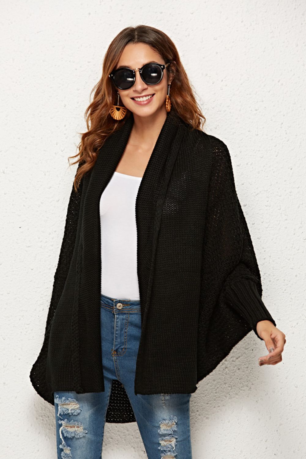 Spread Your Wings And Fly Open Front Dolman Sleeve Longline Cardigan