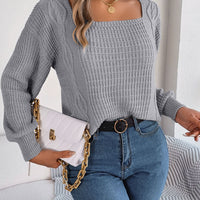 Square Neck Mixed Knit Sweater