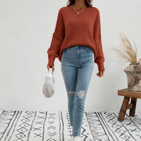 Exposed Seam Dropped Shoulder Slit Sweater