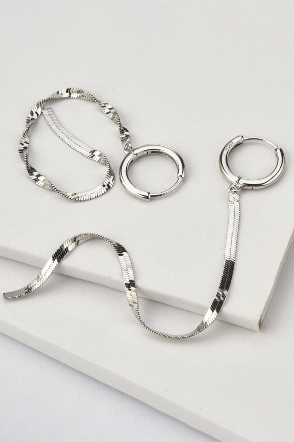 Sylvia Lou 925 Sterling Silver Long Snake Chain Earrings
