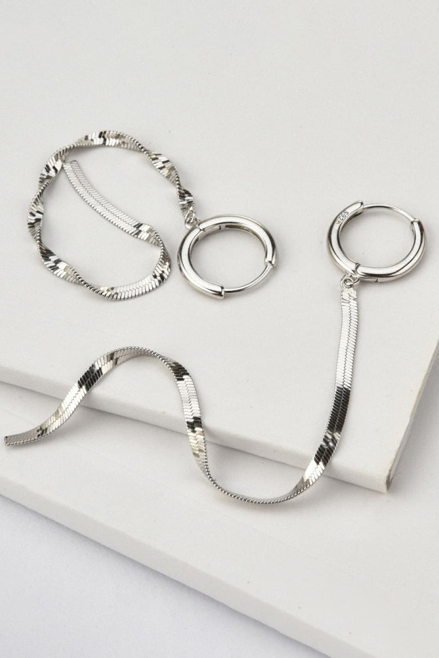 Sylvia Lou 925 Sterling Silver Long Snake Chain Earrings