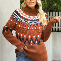 Colorful Trend Chevron Turtleneck Ribbed Trim Sweater