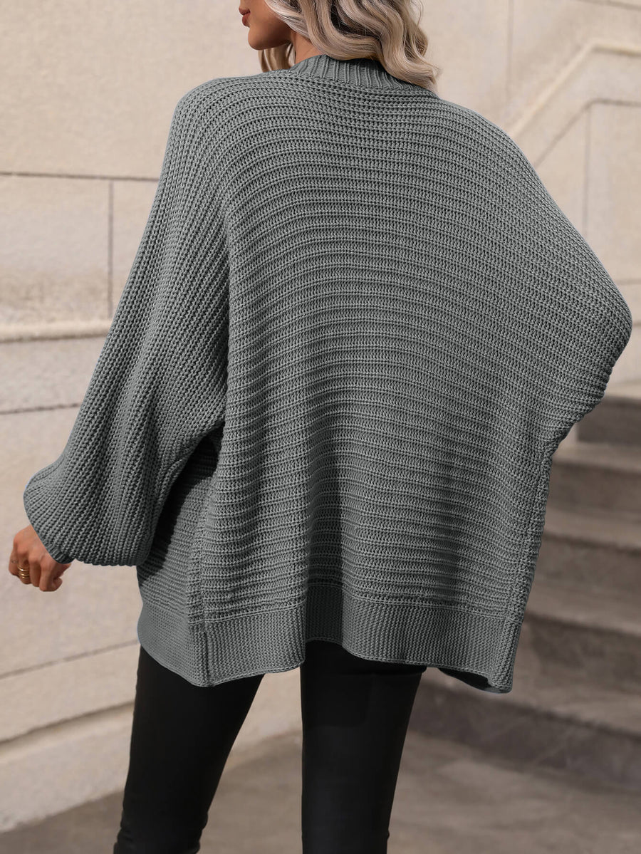 Casual but Classy Button Down Horizontal-Ribbing Longline Cardigan