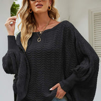 Openwork Boat Neck Dolman Sleeve Sweater