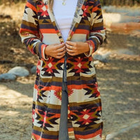 Geometric Hooded Cardigan with Pockets