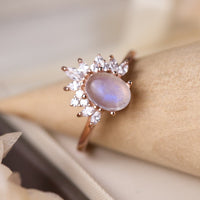 High Quality Natural Moonstone 18K Rose Gold-Plated 925 Sterling Silver Ring