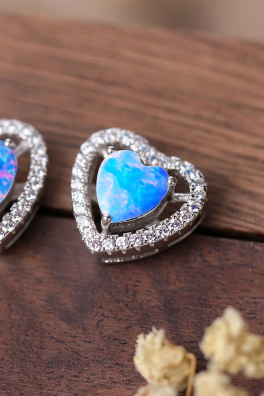 Bliss 925 Sterling Silver Opal Heart Stud Earrings