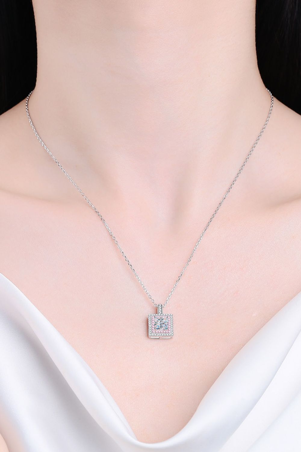 Music Box 1 Carat Moissanite Square Pendant Chain Necklace