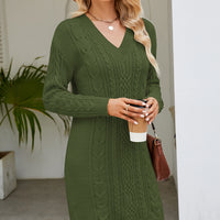 Cable-Knit V-Neck Mini Sweater Dress