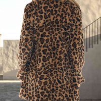 Leopard Collared Neck Coat with Pockets