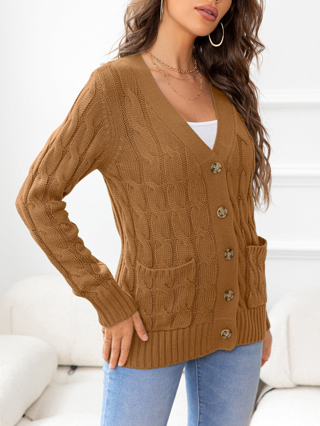 Work to Vacay Button Down Cable-Knit Cardigan