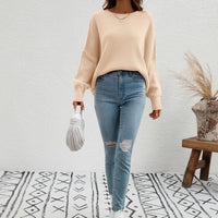 Exposed Seam Dropped Shoulder Slit Sweater