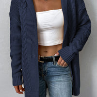 Cable-Knit Dropped Shoulder Hooded Cardigan