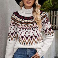 Colorful Trend Chevron Turtleneck Ribbed Trim Sweater