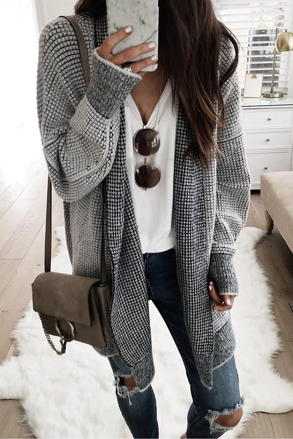 Heathered Open Front Longline Cardigan