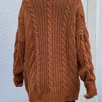 Cable-Knit Open Front Cardigan with Front Pockets