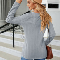 Cable-Knit Long Sleeve V-Neck T-Shirt