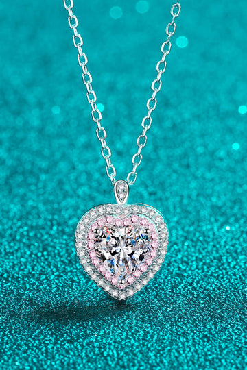 First Crush Blush 925 Sterling Silver 1 Carat Moissanite Heart Pendant Necklace