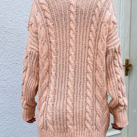 Cable-Knit Open Front Cardigan with Front Pockets