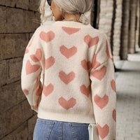 Heart Pattern Dropped Shoulder Sweater