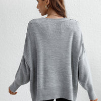 Exposed Seam Dropped Shoulder Slit Sweater