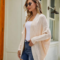 Mixed Knit Open Front Dolman Sleeve Cardigan