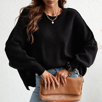 Exposed Seam Dropped Shoulder Slit Sweater