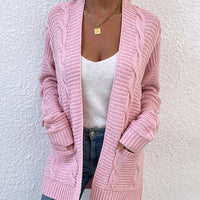 Cable-Knit Open Front Cardigan with Pockets