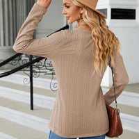 Cable-Knit Long Sleeve V-Neck T-Shirt