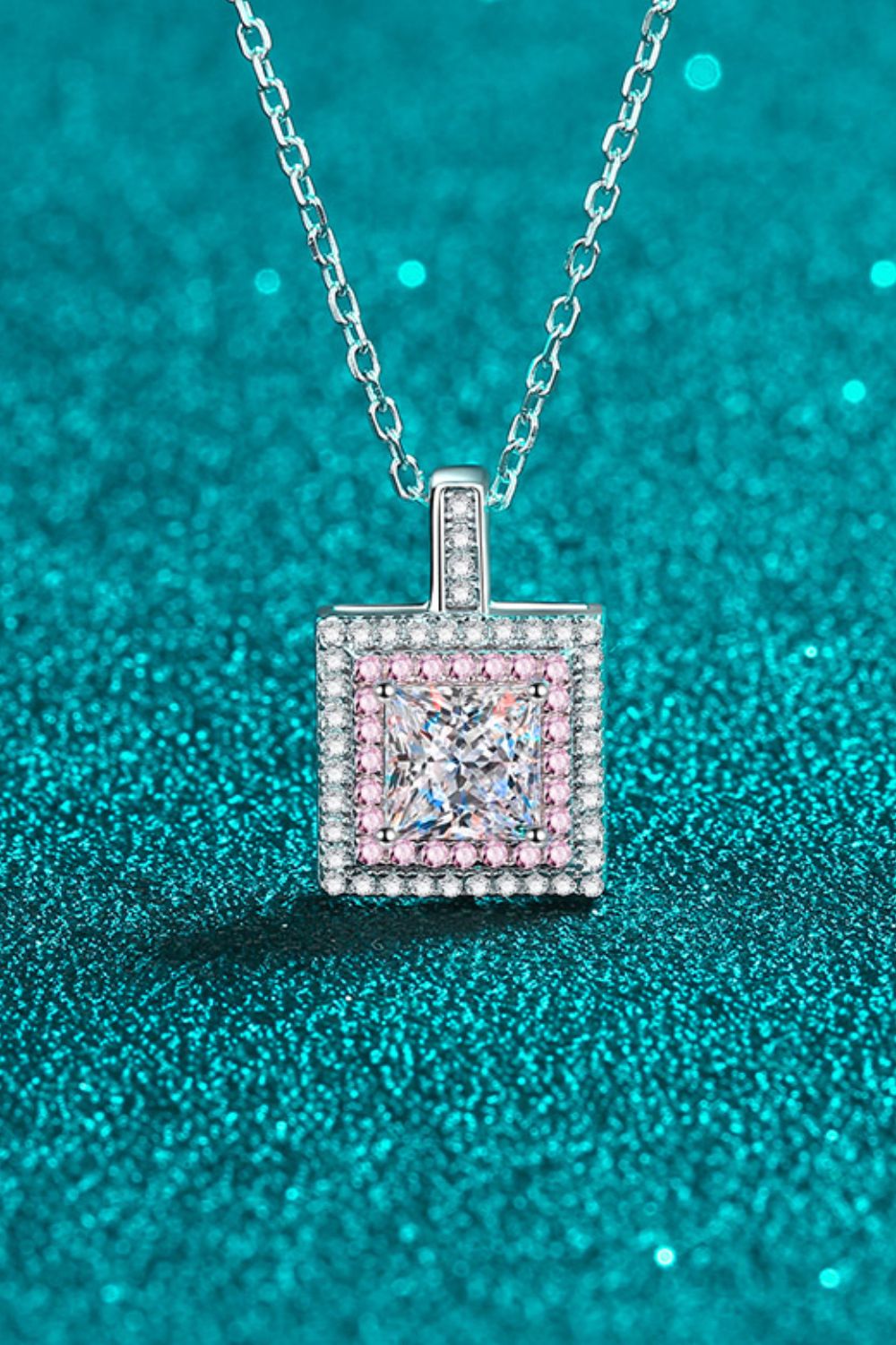 Music Box 1 Carat Moissanite Square Pendant Chain Necklace