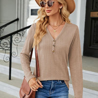 Cable-Knit Long Sleeve V-Neck T-Shirt