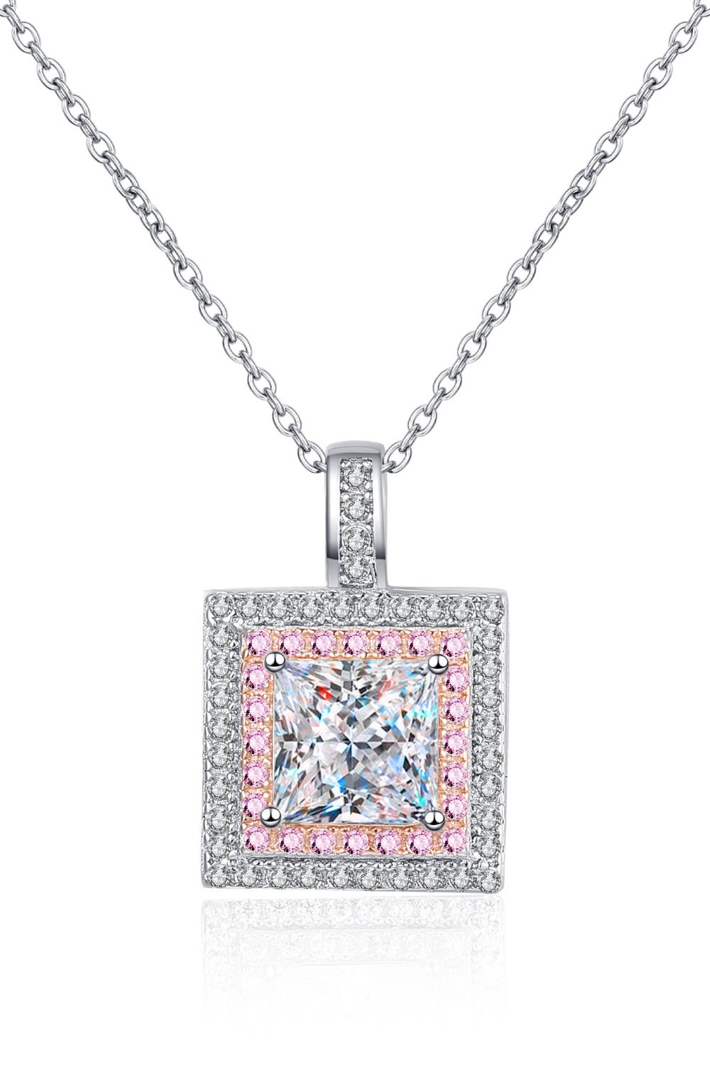 Music Box 1 Carat Moissanite Square Pendant Chain Necklace