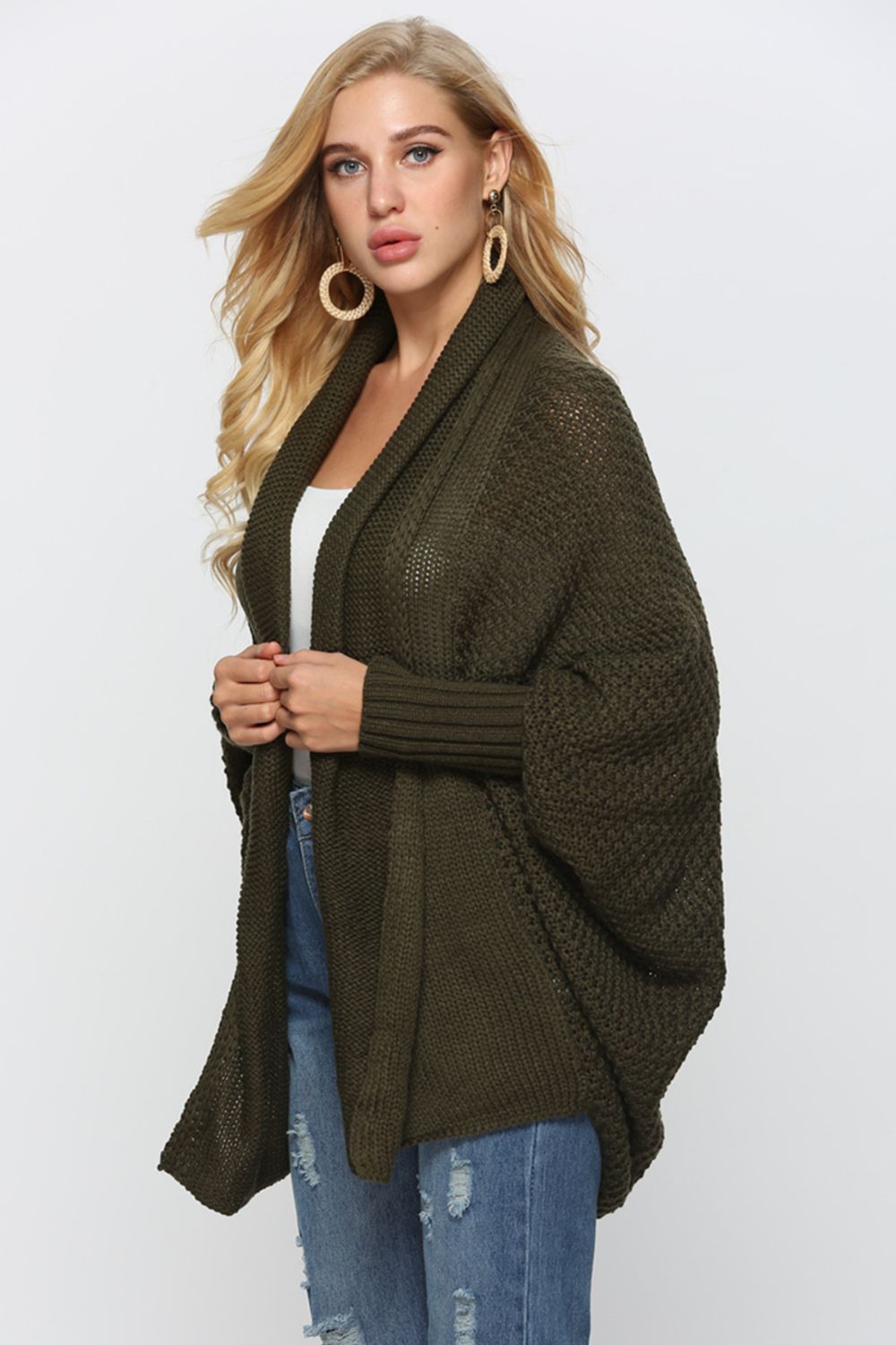 Spread Your Wings And Fly Open Front Dolman Sleeve Longline Cardigan