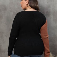 Vivacious Diva Plus Size Two-Tone Surplice Neck Sweater