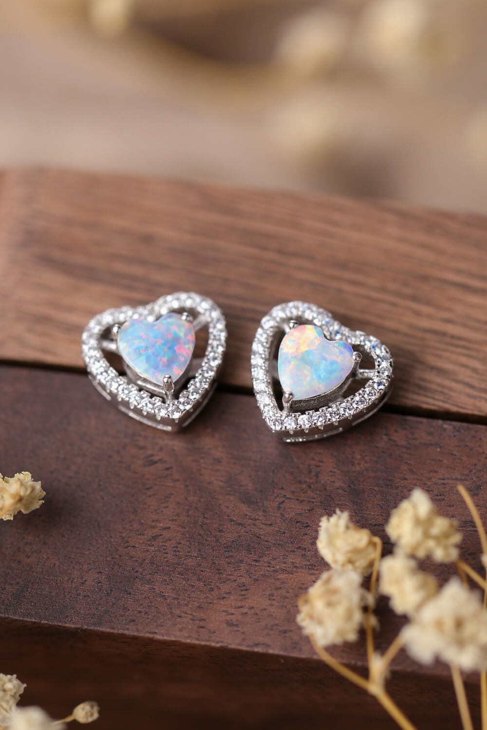 Bliss 925 Sterling Silver Opal Heart Stud Earrings