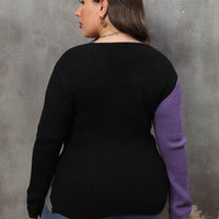 Vivacious Diva Plus Size Two-Tone Surplice Neck Sweater