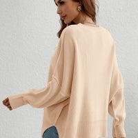 Exposed Seam Dropped Shoulder Slit Sweater