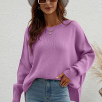 Exposed Seam Dropped Shoulder Slit Sweater