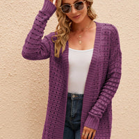 Openwork Horizontal Ribbing Open Front Cardigan