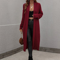 Waffle Knit Open Front Duster Cardigan With Pockets