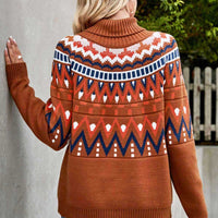 Colorful Trend Chevron Turtleneck Ribbed Trim Sweater