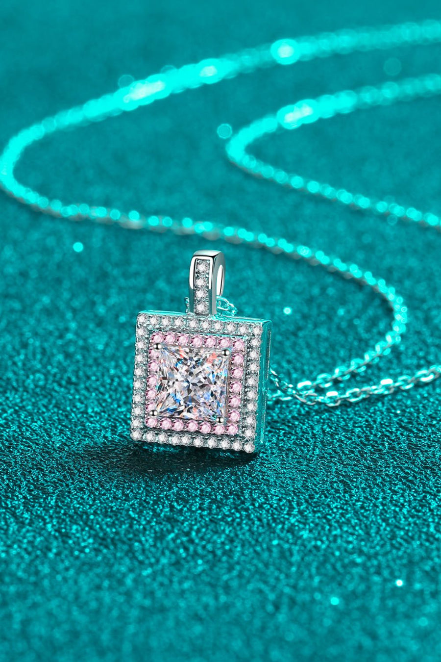 Music Box 1 Carat Moissanite Square Pendant Chain Necklace