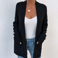 Cable-Knit Open Front Cardigan with Pockets