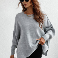 Exposed Seam Dropped Shoulder Slit Sweater