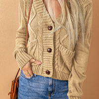 Woven Right Mixed Knit Button Down Cardigan with Pockets