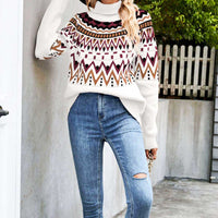 Colorful Trend Chevron Turtleneck Ribbed Trim Sweater